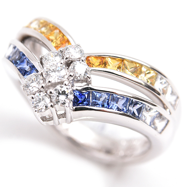 ジュネ 指輪 レディース サファイア×ダイヤ リング S1.63ct D0.32ct 12号 ホワイトゴールド Jeunet 750WG 中古