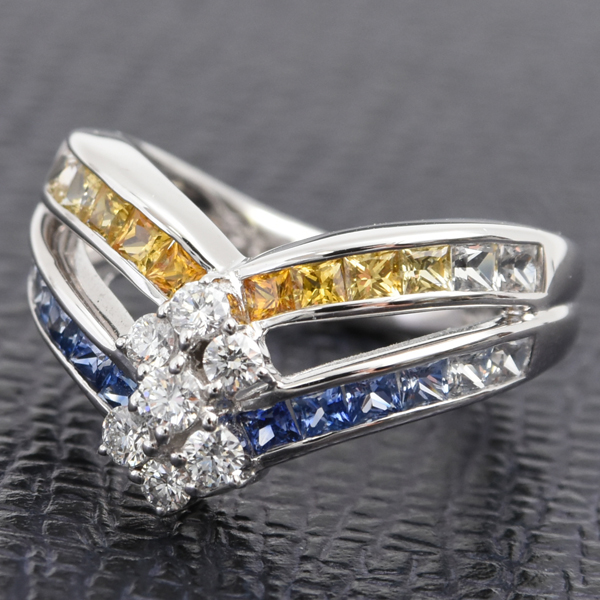 ジュネ 指輪 レディース サファイア×ダイヤ リング S1.63ct D0.32ct 12号 ホワイトゴールド Jeunet 750WG 中古