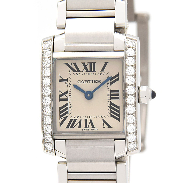 カルティエ 時計 レディース タンクフランセーズSM 純正ダイヤ 電池式 アイボリー文字盤 SS Cartier W4TA0008 中古