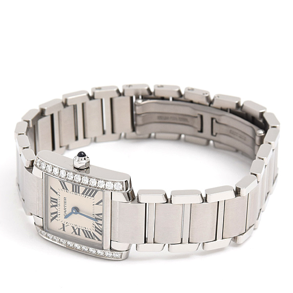 カルティエ 時計 レディース タンクフランセーズSM 純正ダイヤ 電池式 アイボリー文字盤 SS Cartier W4TA0008 中古