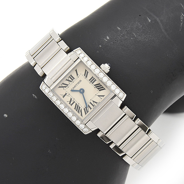 カルティエ 時計 レディース タンクフランセーズSM 純正ダイヤ 電池式 アイボリー文字盤 SS Cartier W4TA0008 中古
