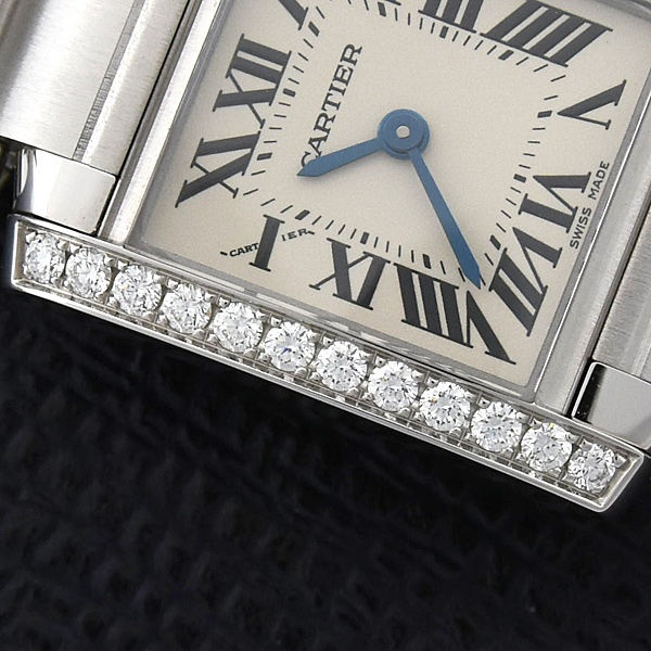 カルティエ 時計 レディース タンクフランセーズSM 純正ダイヤ 電池式 アイボリー文字盤 SS Cartier W4TA0008 中古