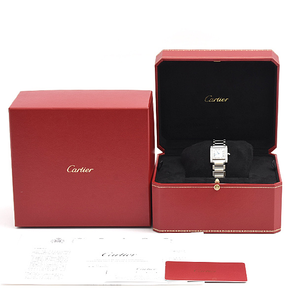カルティエ 時計 レディース タンクフランセーズSM 純正ダイヤ 電池式 アイボリー文字盤 SS Cartier W4TA0008 中古