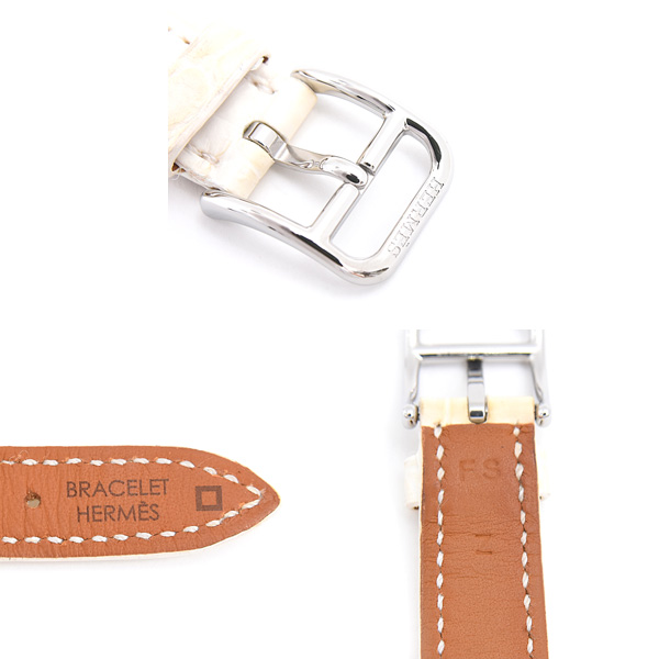 エルメス 腕時計 レディース ケープコッド ドゥブルトゥール ダイヤ ホワイト文字盤 電池式 SS アリゲーター HERMES CC1.312 中古