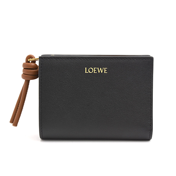 ロエベ 財布 レディース ノットコンパクトウォレット 二つ折り カーフ ブラック スクワラル ブラウン LOEWE CEM1NCWX01 未使用展示品