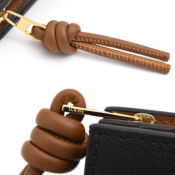 ロエベ 財布 レディース ノットコンパクトウォレット 二つ折り カーフ ブラック スクワラル ブラウン LOEWE CEM1NCWX01 未使用展示品