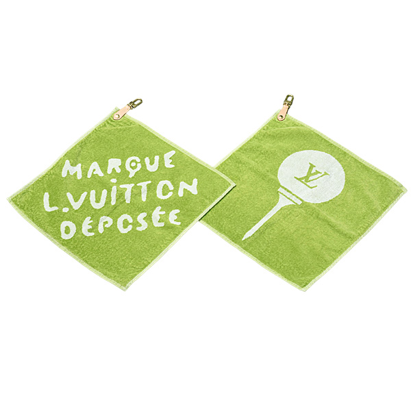 ルイヴィトン タオル メンズ レディース ゴルフ・タオルセット 2枚セット コットン レザー クリーニング済み グリーン Louis Vuitton GI1060中古