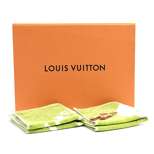 ルイヴィトン タオル メンズ レディース ゴルフ・タオルセット 2枚セット コットン レザー クリーニング済み グリーン Louis Vuitton GI1060中古