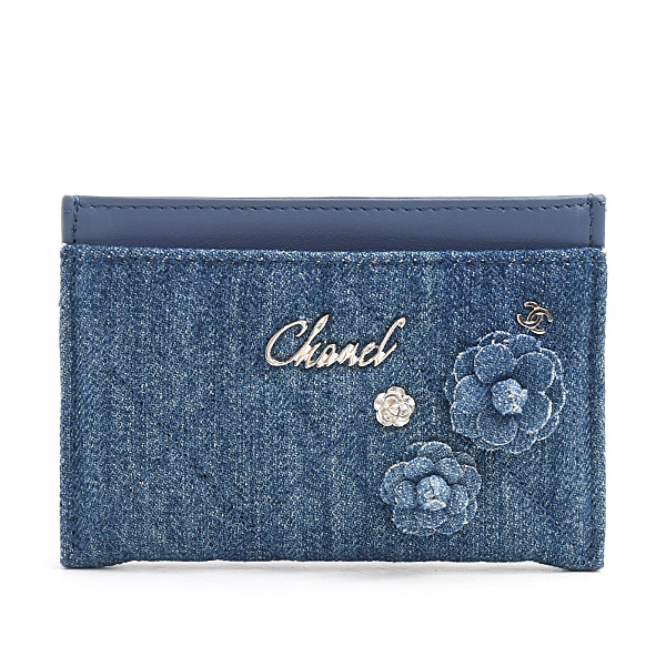 シャネル カードケース レディース カメリア パスケース デニム ブルー CHANEL 中古