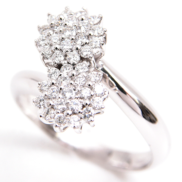 ポンテヴェキオ 指輪 レディース フラワーモチーフ パヴェダイヤ リング D0.54ct 14号 ホワイトゴールド PONTE VECCHIO 750WG 中古