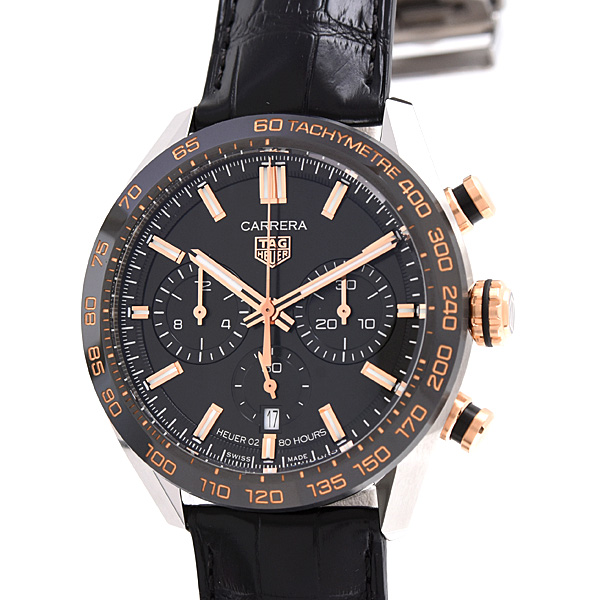 タグホイヤー 時計 メンズ カレラ クロノグラフ キャリバー ホイヤー02 スポーツ 自動巻 裏スケ ステンレス ゴールド TAG Heuer SS CBN2A5A.FC6481 中古