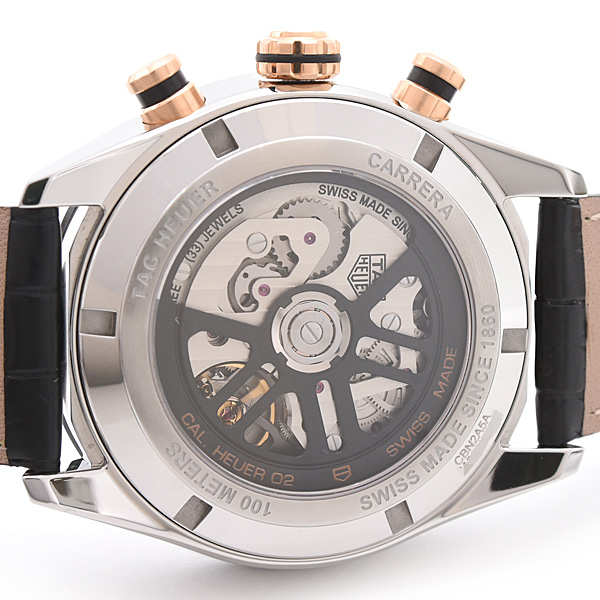 タグホイヤー 時計 メンズ カレラ クロノグラフ キャリバー ホイヤー02 スポーツ 自動巻 裏スケ ステンレス ゴールド TAG Heuer SS CBN2A5A.FC6481 中古