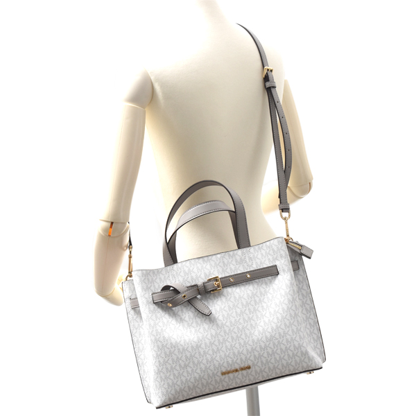 マイケルコース バッグ レディース エミリア サッチェル ラージ MKシグネチャー グレー×ホワイト MICHAEL KORS 35F0GU5S3B 中古