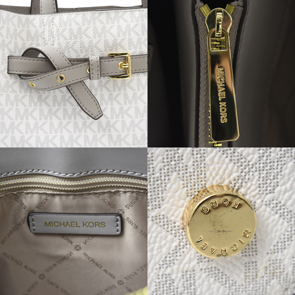 マイケルコース バッグ レディース エミリア サッチェル ラージ MKシグネチャー グレー×ホワイト MICHAEL KORS 35F0GU5S3B 中古