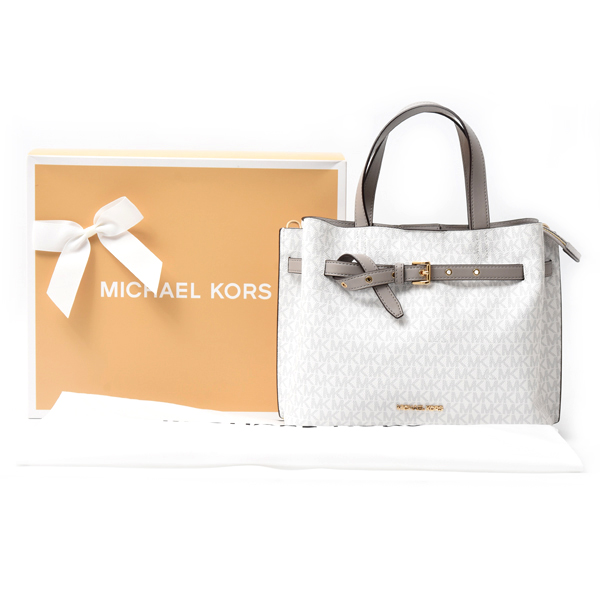 マイケルコース バッグ レディース エミリア サッチェル ラージ MKシグネチャー グレー×ホワイト MICHAEL KORS 35F0GU5S3B 中古