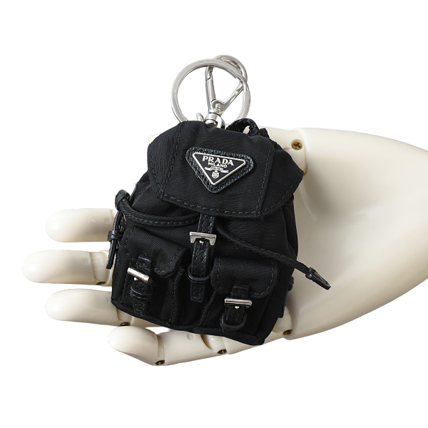 プラダ キーホルダー レディース リュック型バッグチャーム NERO ナイロン PRADA 1ARD55 中古