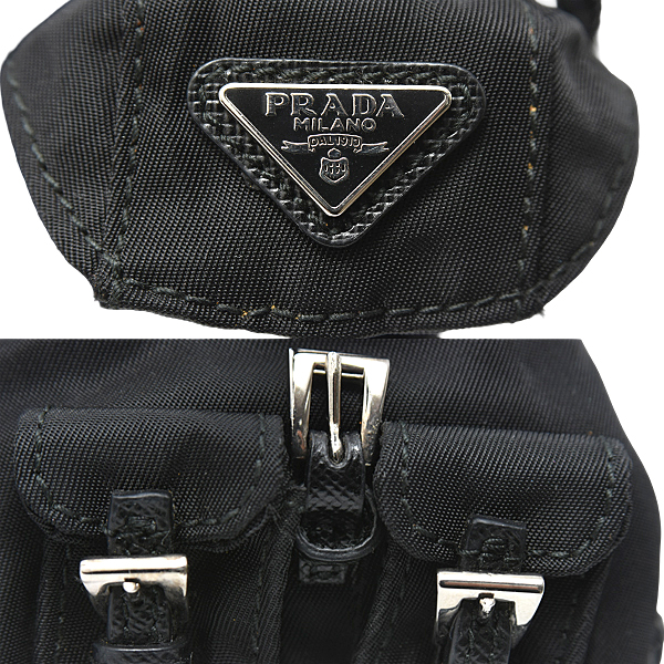 プラダ キーホルダー レディース リュック型バッグチャーム NERO ナイロン PRADA 1ARD55 中古