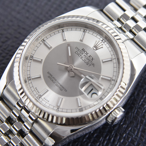 ロレックス 時計 メンズ デイトジャスト 自動巻 Z番 グレー×シルバー文字盤 ステンレス ホワイトゴールド ROLEX SS×WG 116234 中古
