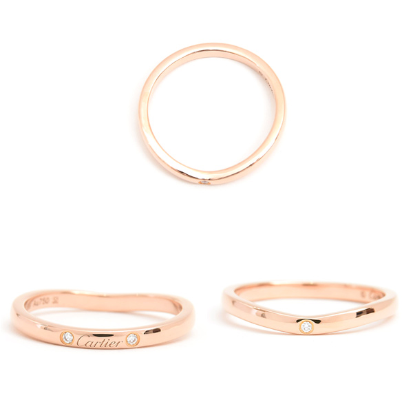カルティエ 指輪 レディース 3Pダイヤ バレリーナ カーブ ウェディング リング 52号 実寸12号 ピンクゴールド Cartier 750PG 中古