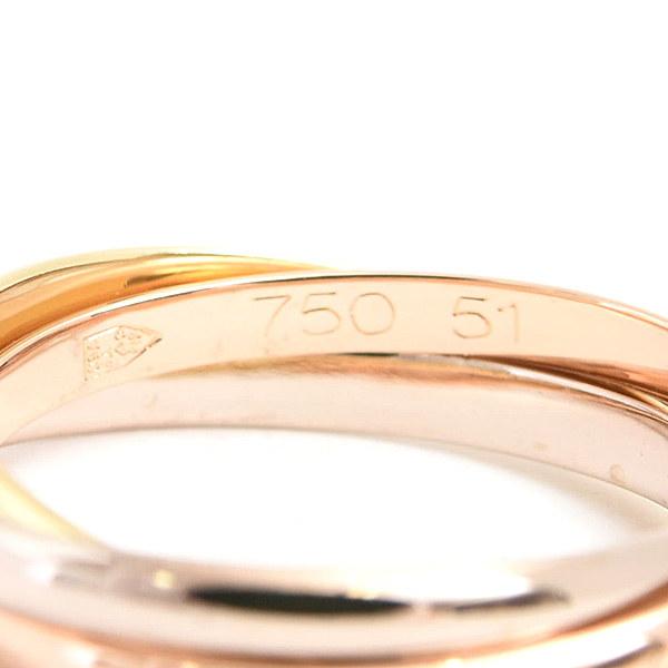 カルティエ 指輪 レディース トリニティ リング 3連 51号 実寸10.5号 1.9mm ゴールド Cartier 750YG×WG×PG 中古