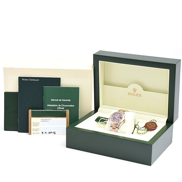 ロレックス 時計 レディース ボーイズ デイトジャスト31 VIダイヤ 自動巻 G番 チョコレート ブラウン文字盤 ステンレス ローズゴールド ROLEX 178341 SS×PG 中古