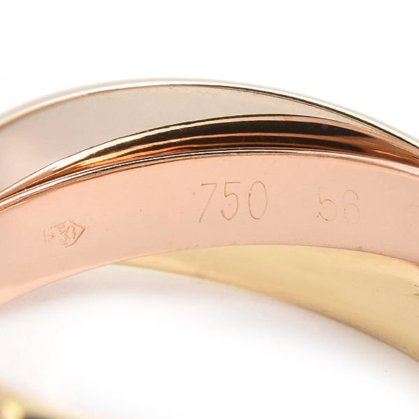 カルティエ 指輪 レディース トリニティ 3連 リング 3.2mm幅 56号 実寸16号 ゴールド Cartier 750YG×WG×PG 中古