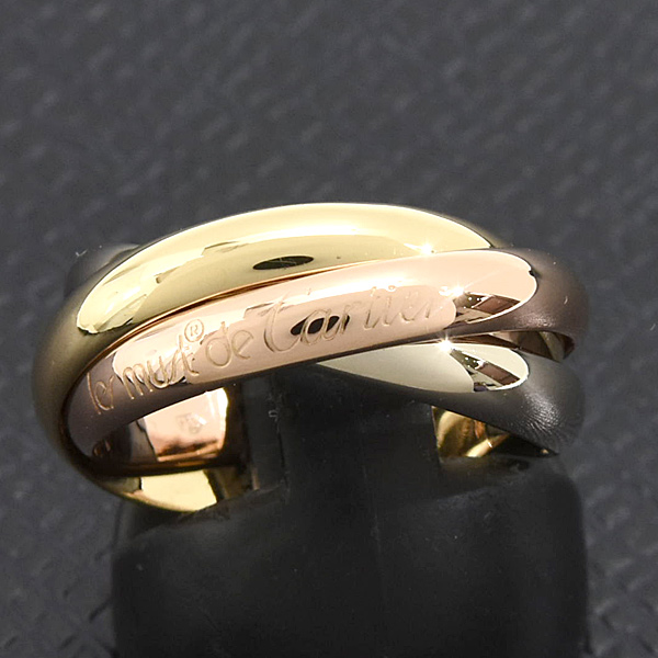 カルティエ 指輪 レディース トリニティ 3連 リング 3.2mm幅 56号 実寸16号 ゴールド Cartier 750YG×WG×PG 中古