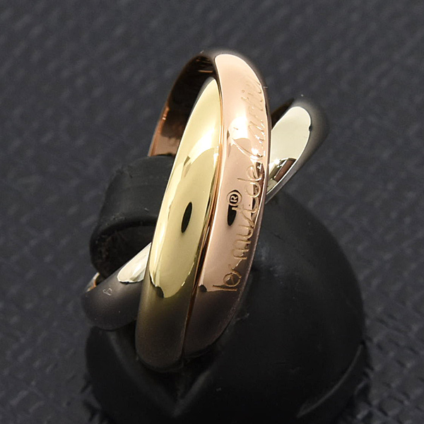 カルティエ 指輪 レディース トリニティ 3連 リング 3.2mm幅 56号 実寸16号 ゴールド Cartier 750YG×WG×PG 中古
