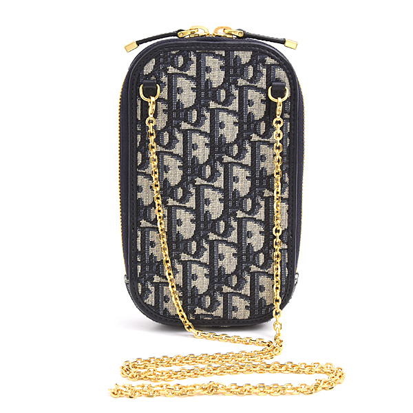 クリスチャンディオール バッグ レディース オブリーク フォンショルダー 2WAY チェーンショルダー ネイビー キャンバス Christian Dior 中古