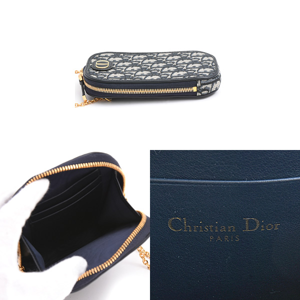 クリスチャンディオール バッグ レディース オブリーク フォンショルダー 2WAY チェーンショルダー ネイビー キャンバス Christian Dior 中古