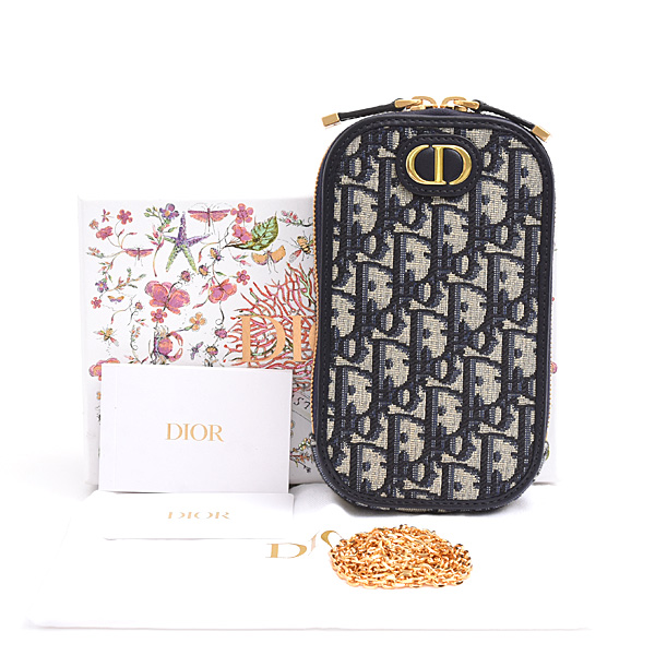 クリスチャンディオール バッグ レディース オブリーク フォンショルダー 2WAY チェーンショルダー ネイビー キャンバス Christian Dior 中古