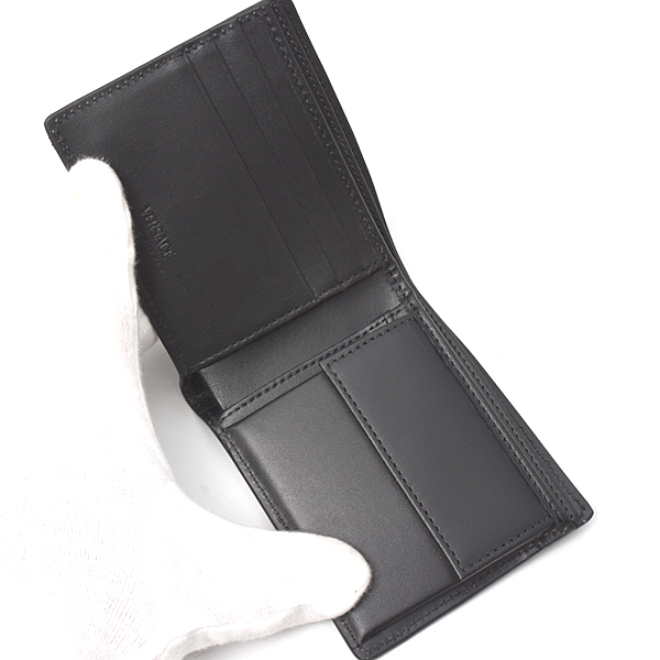 ヴェルサーチ 財布 メンズ レディース 2つ折り財布 コンパクトウォレット レザー ブラック VERSACE 中古