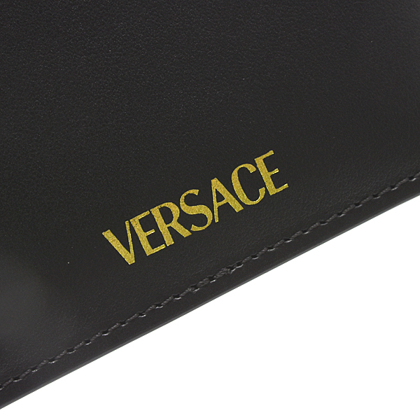 ヴェルサーチ 財布 メンズ レディース 2つ折り財布 コンパクトウォレット レザー ブラック VERSACE 中古
