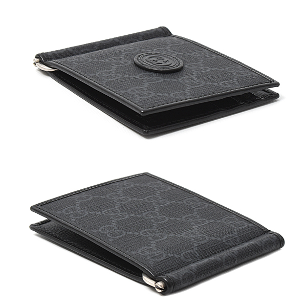 グッチ 財布 メンズ GGスプリーム マネークリップ式 二つ折り財布 カードケース PVC ブラック 700686 GUCCI 未使用展示品