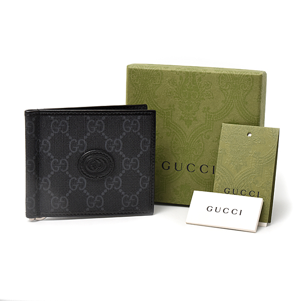 グッチ 財布 メンズ GGスプリーム マネークリップ式 二つ折り財布 カードケース PVC ブラック 700686 GUCCI 未使用展示品