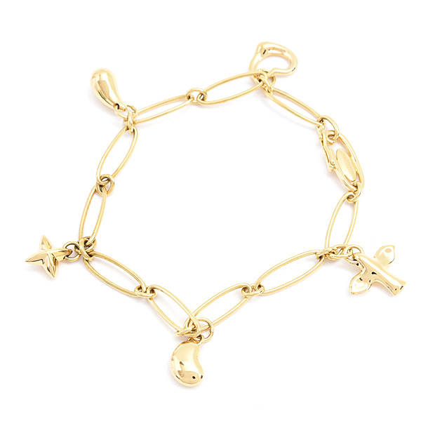 ティファニー ブレスレット レディース 5Pチャーム オーバルリンク エルサペレッティ イエローゴールド 750YG TIFFANY 中古