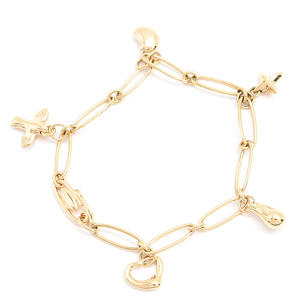 ティファニー ブレスレット レディース 5Pチャーム オーバルリンク エルサペレッティ イエローゴールド 750YG TIFFANY 中古