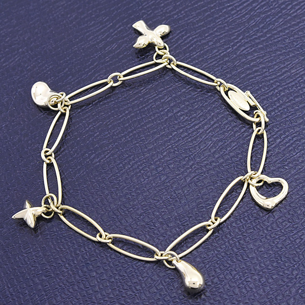 ティファニー ブレスレット レディース 5Pチャーム オーバルリンク エルサペレッティ イエローゴールド 750YG TIFFANY 中古