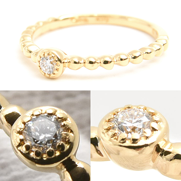 スタージュエリー 指輪 レディース 1Pダイヤ ピンキーリング 3号 0.03ct クラフテッドリング イエローゴールド K18 STAR JEWELRY 中古