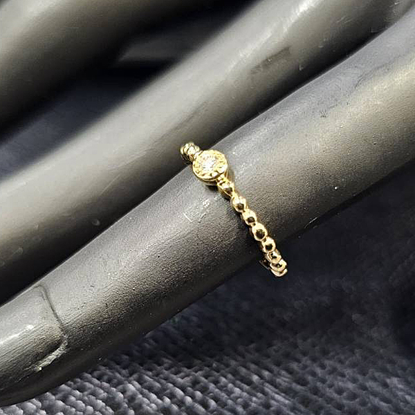 スタージュエリー 指輪 レディース 1Pダイヤ ピンキーリング 3号 0.03ct クラフテッドリング イエローゴールド K18 STAR JEWELRY 中古