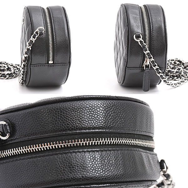 シャネル バッグ レディース キャビアスキン マトラッセ ラウンド チェーンショルダーバッグ ポシェット 丸型 ブラック CHANEL 中古