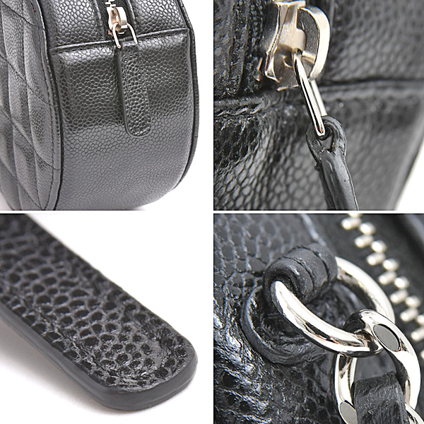 シャネル バッグ レディース キャビアスキン マトラッセ ラウンド チェーンショルダーバッグ ポシェット 丸型 ブラック CHANEL 中古