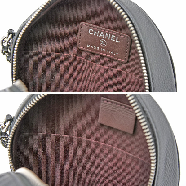 シャネル バッグ レディース キャビアスキン マトラッセ ラウンド チェーンショルダーバッグ ポシェット 丸型 ブラック CHANEL 中古