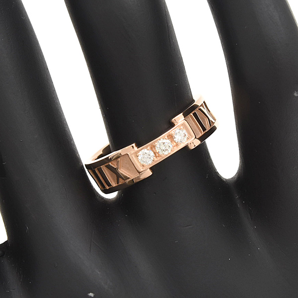 ティファニー 指輪 レディース アトラス 3Pダイヤモンド リング 14号 ピンクゴールド TIFFANY 750PG 中古