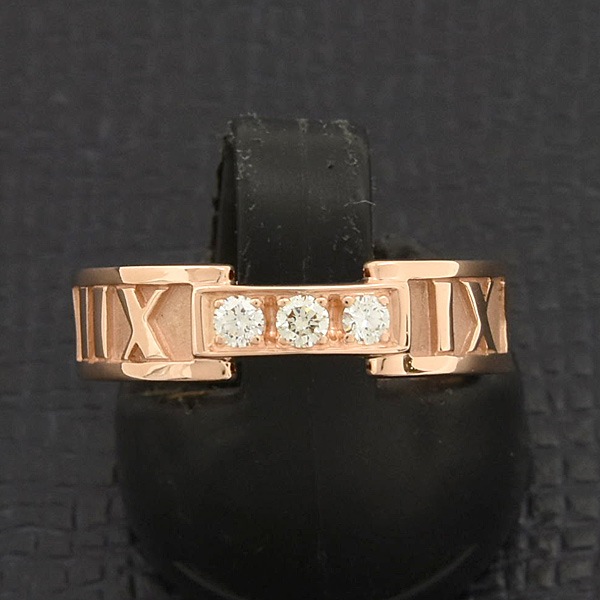 ティファニー 指輪 レディース アトラス 3Pダイヤモンド リング 14号 ピンクゴールド TIFFANY 750PG 中古