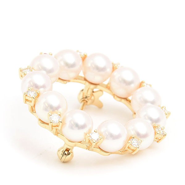ミキモト ブローチ レディース パール ダイヤ サークルデザイン 5.5mm～5.6mm珠 イエローゴールド MIKIMOTO K18 中古