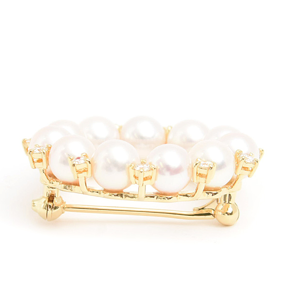 ミキモト ブローチ レディース パール ダイヤ サークルデザイン 5.5mm～5.6mm珠 イエローゴールド MIKIMOTO K18 中古