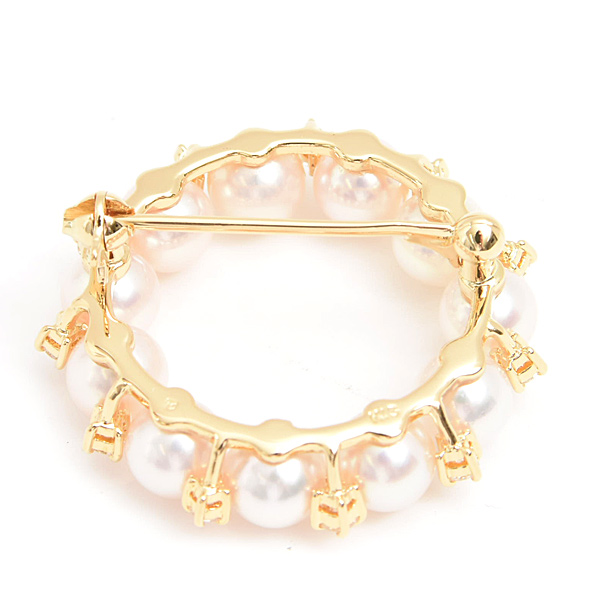 ミキモト ブローチ レディース パール ダイヤ サークルデザイン 5.5mm～5.6mm珠 イエローゴールド MIKIMOTO K18 中古