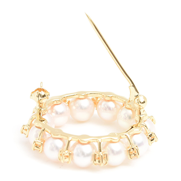 ミキモト ブローチ レディース パール ダイヤ サークルデザイン 5.5mm～5.6mm珠 イエローゴールド MIKIMOTO K18 中古