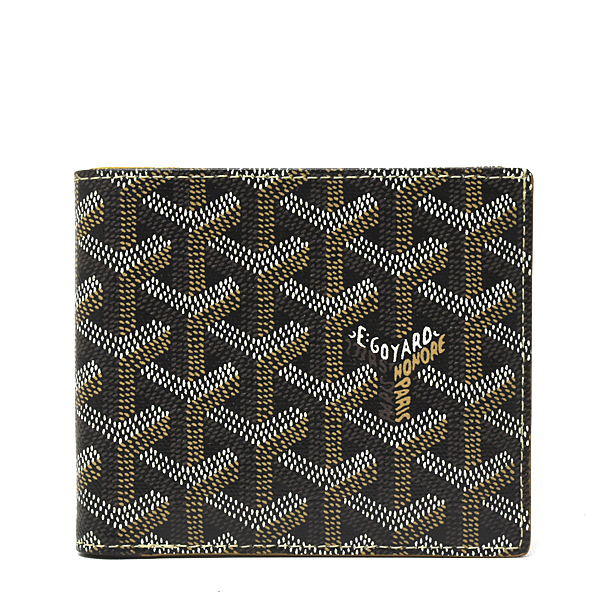 ゴヤール 財布 メンズ 2つ折り財布 コンパクト ミニ PVC ブラック×ブラウン GOYARD 中古
